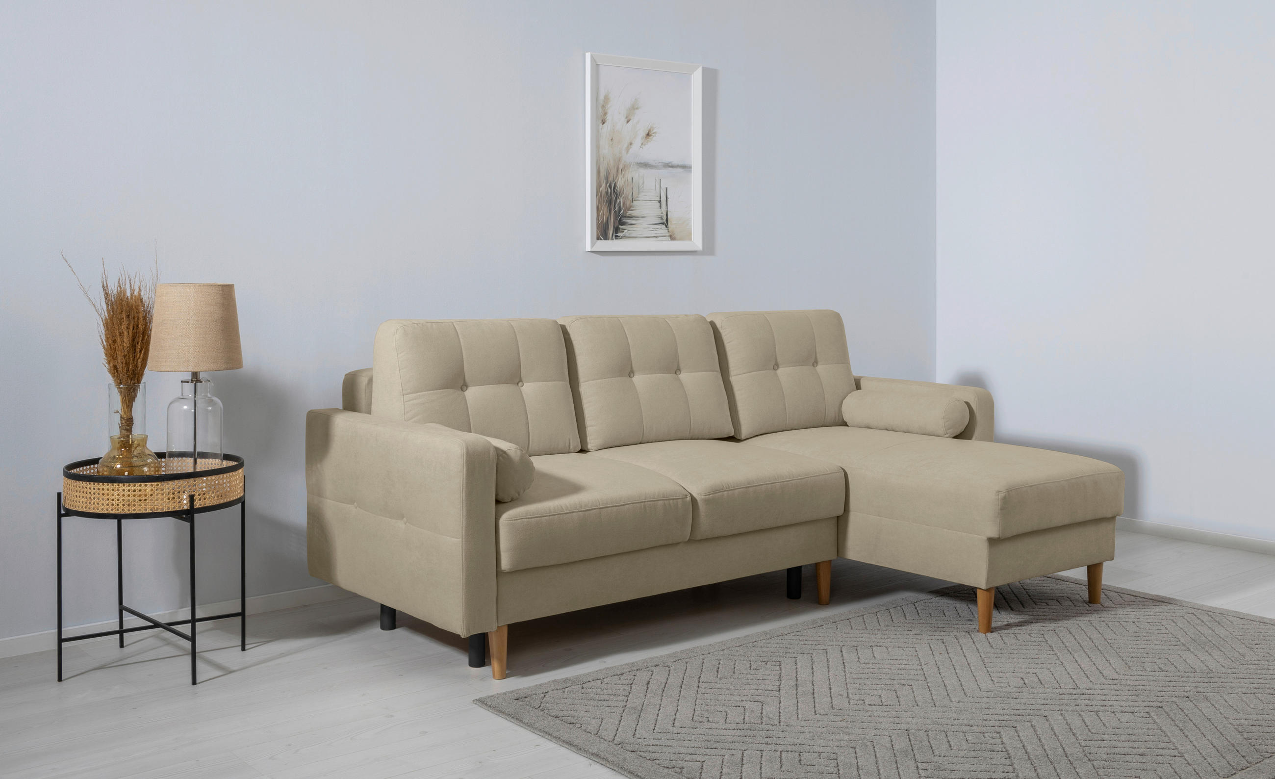 ECKSOFA in Taupe  - Taupe/Buchefarben, Design, Holz/Textil (223/157cm) - MID.YOU