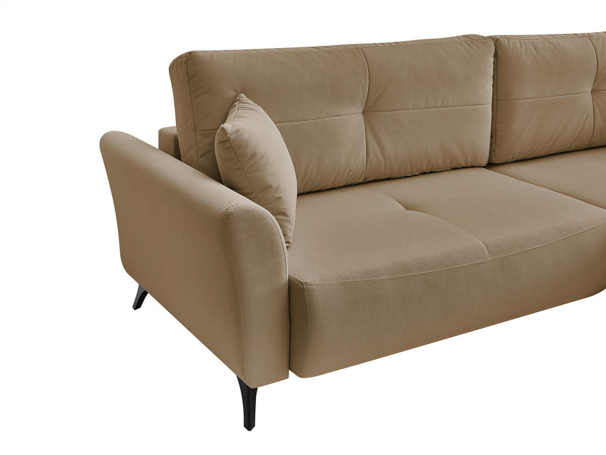 ECKSOFA GEMMA Hellbraun Flachgewebe Zierkissen, Rückenkissen, Bettkasten, Schlaffunktion, Rücken echt, Stauraum  - Hellbraun/Schwarz, Design, Textil/Metall (270cm) - P & B