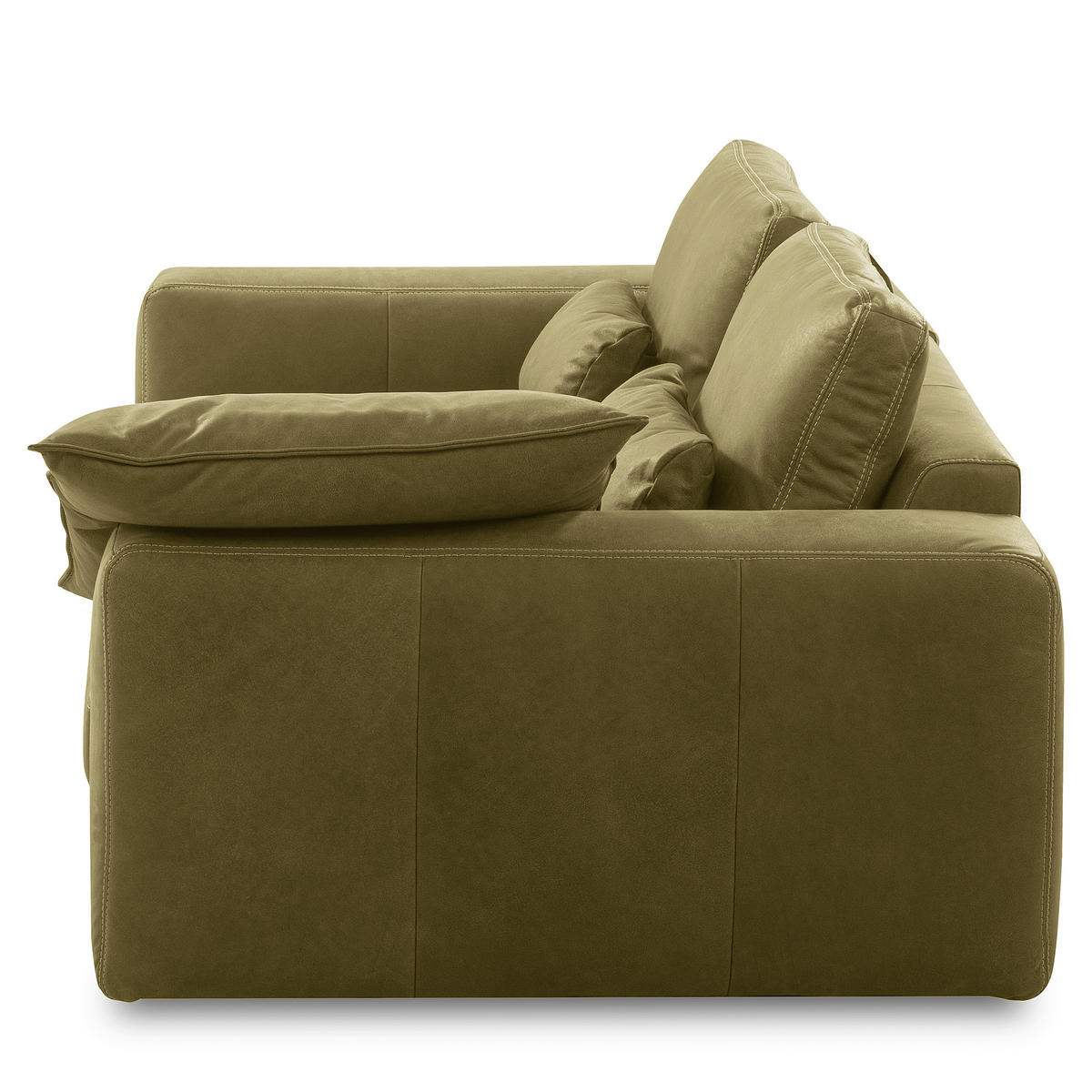 2-SITZER-SOFA  in Echtleder Olivgrün   - Beige/Schwarz, Design, Leder/Kunststoff (240/85/123cm) - Livetastic
