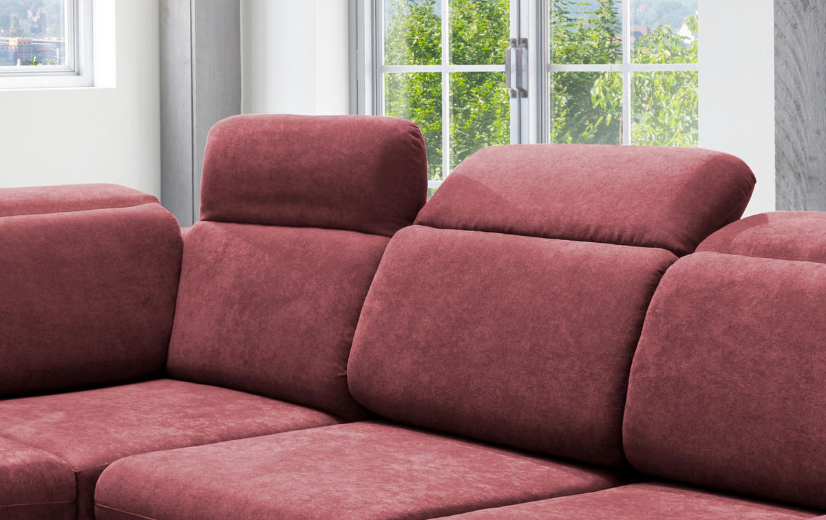 ECKSOFA Bordeaux Mikrofaser  - Chromfarben/Bordeaux, Design, Textil/Metall (228/283cm) - Livetastic