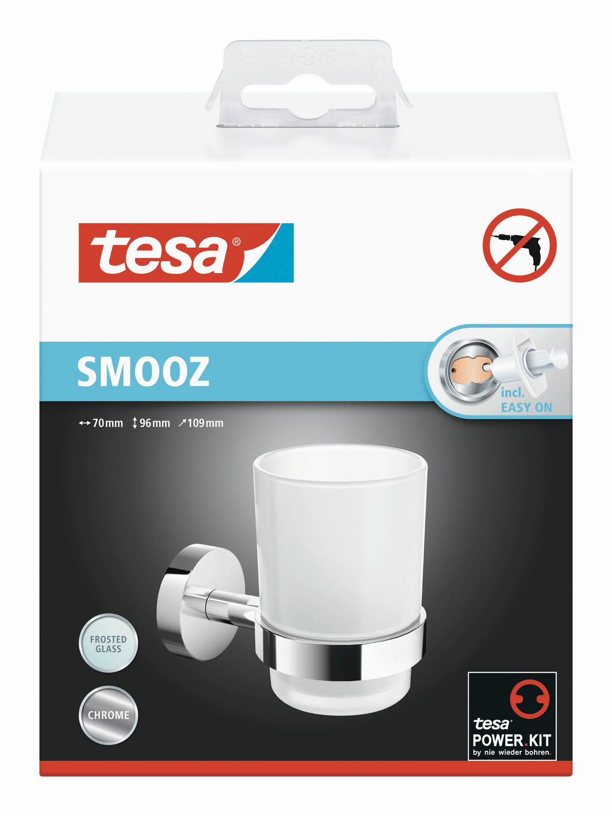 ZAHNPUTZBECHERHALTER SMOOZ  - Chromfarben/Weiß, Basics, Glas/Metall (7/9,6/10,8cm) - Tesa