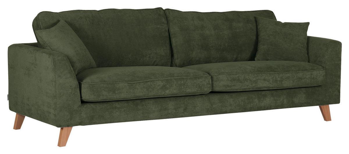BIGSOFA in Cord Grün  - Buchefarben/Grün, Design, Holz/Textil (240/63/90cm) - MID.YOU