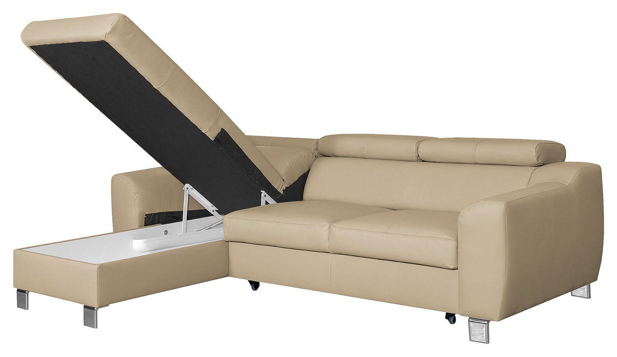 ECKSOFA Schwarz Echtleder Lederlook  - Chromfarben/Schwarz, Design, Leder/Textil (176/242cm) - Livetastic