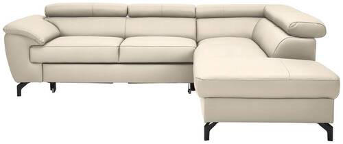 ECKSOFA Beige Echtleder  - Beige/Schwarz, Design, Leder/Metall (256/220cm) - Celina Home