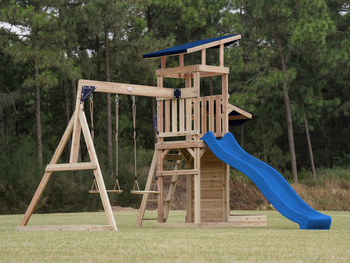 SPIELTURM 345/270/336 cm  - Blau/Braun, KONVENTIONELL, Holz (345/270/336cm) - Ambia Garden