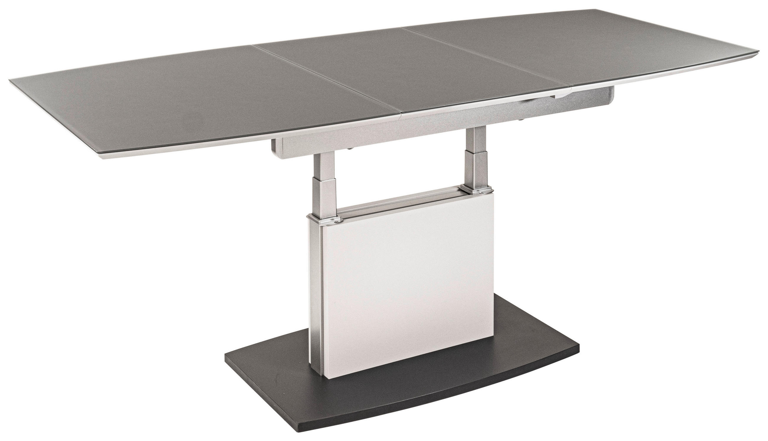 COUCHTISCH Milchglas, ESG 115-155/70/53-72 cm bootsförmig Grau, Silberfarben  - Silberfarben/Grau, MODERN, Glas/Holzwerkstoff (115-155/70/53-72cm)