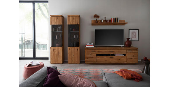 WOHNWAND 4-teilig  in Grau, Eichefarben  340/204/50 cm  - Eichefarben/Anthrazit, Natur, Glas/Holz (340/204/50cm) - Linea Natura