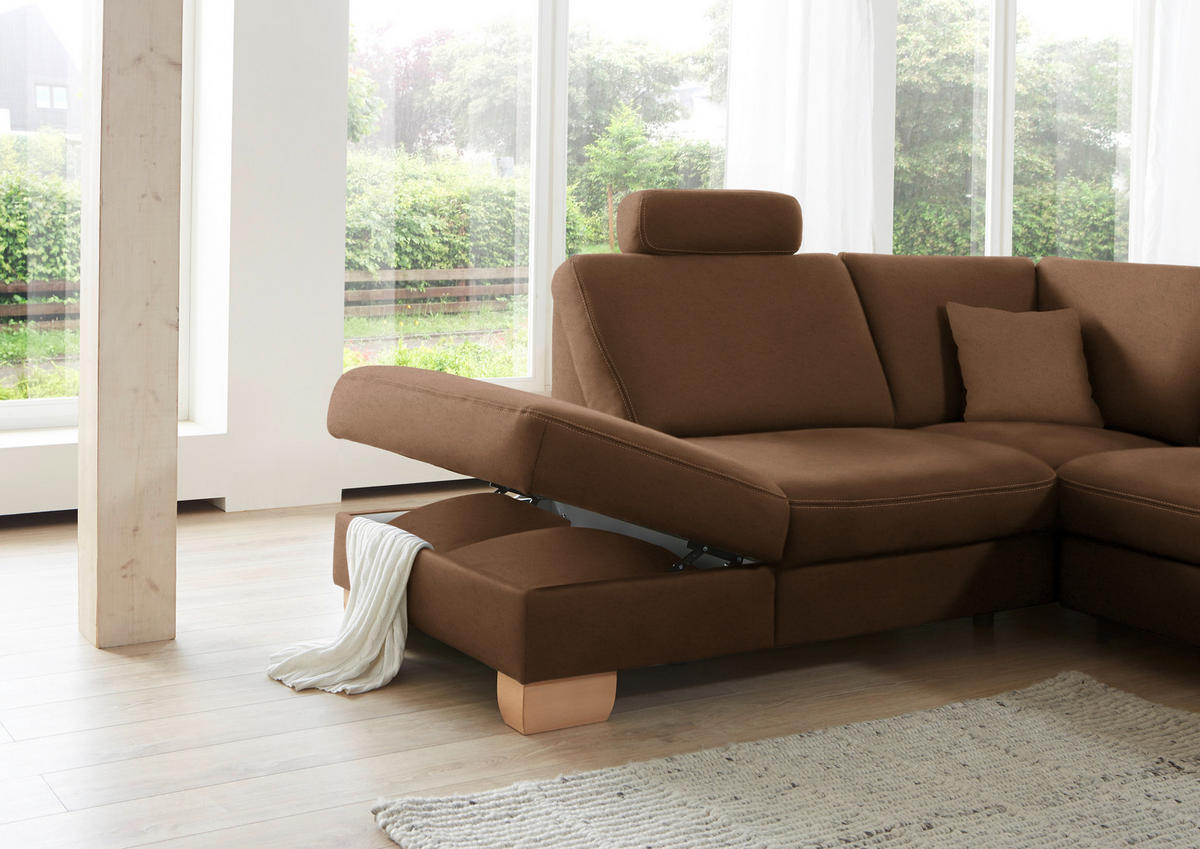 ECKSOFA in Mikrofaser Braun  - Wildeiche/Beige, Konventionell, Holz/Textil (236/286cm) - Voleo