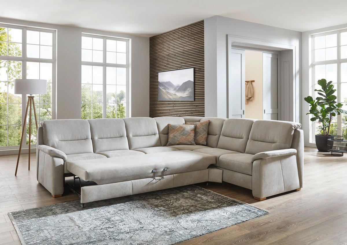 ECKSOFA Mikrofaser Hellgrau  - Eiche Bianco/Hellgrau, Konventionell, Holz/Textil (303/245cm) - Beldomo Comfort