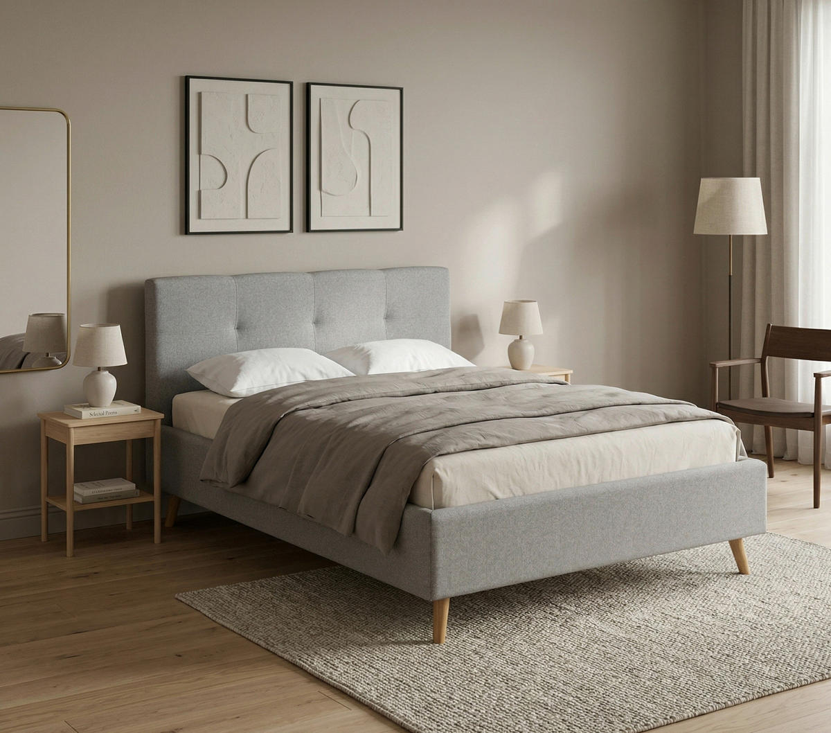 POLSTERBETT 200/200 cm,  in Grau,  - Eichefarben/Grau, MODERN, Holz/Textil (200/200cm) - MID.YOU