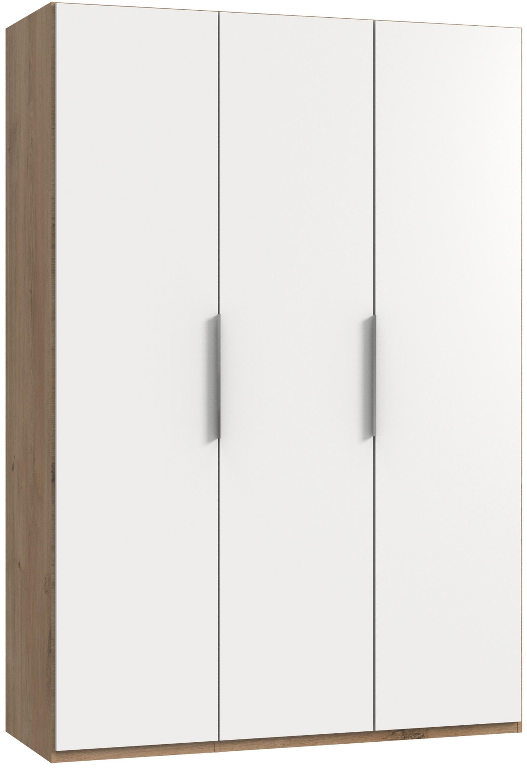 DREHTÜRENSCHRANK 150/216/58 cm 3-türig Weiß, Eichefarben  - Chromfarben/Eichefarben, MODERN, Holzwerkstoff (150/216/58cm) - MID.YOU