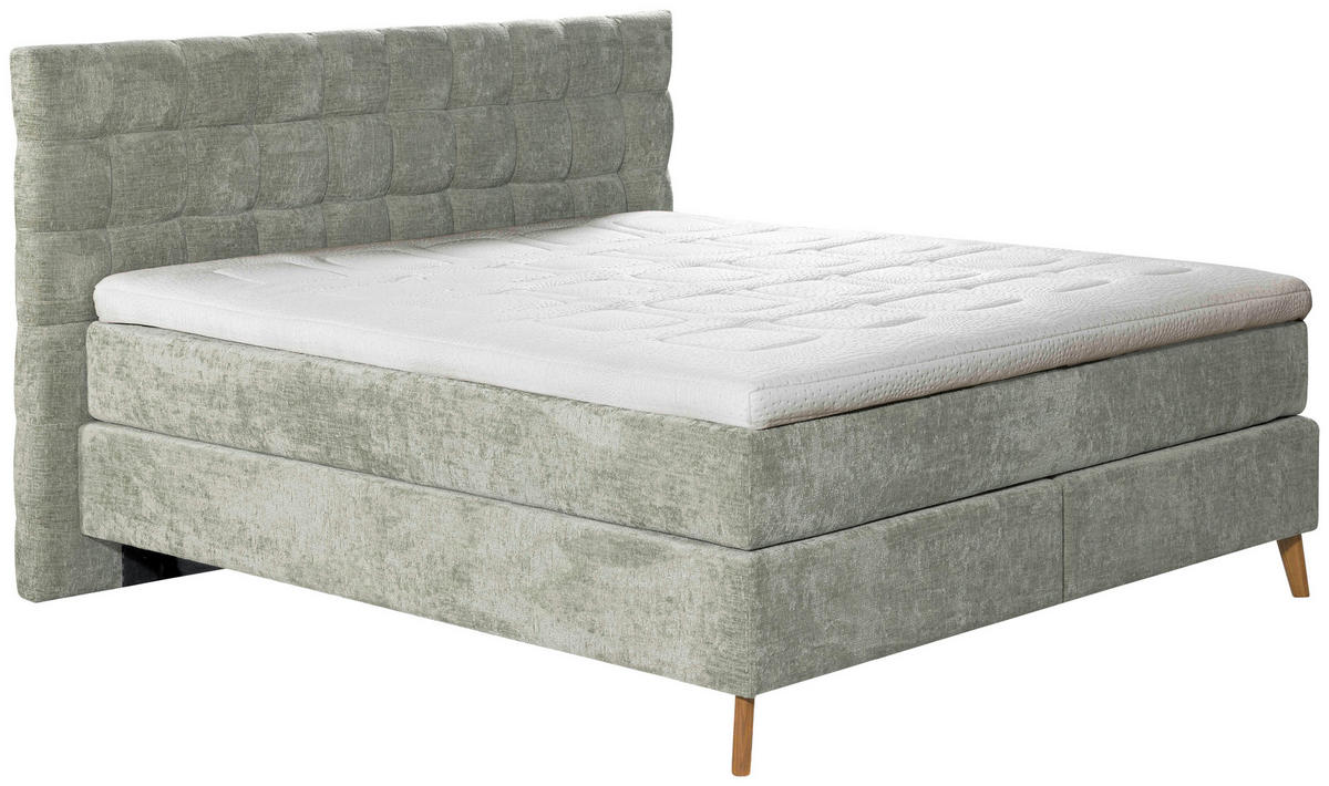 BOXSPRINGBETT 180/200 cm  in Hellgrün  - Eichefarben/Hellgrün, Design, Holz/Textil (180/200cm) - Esposa