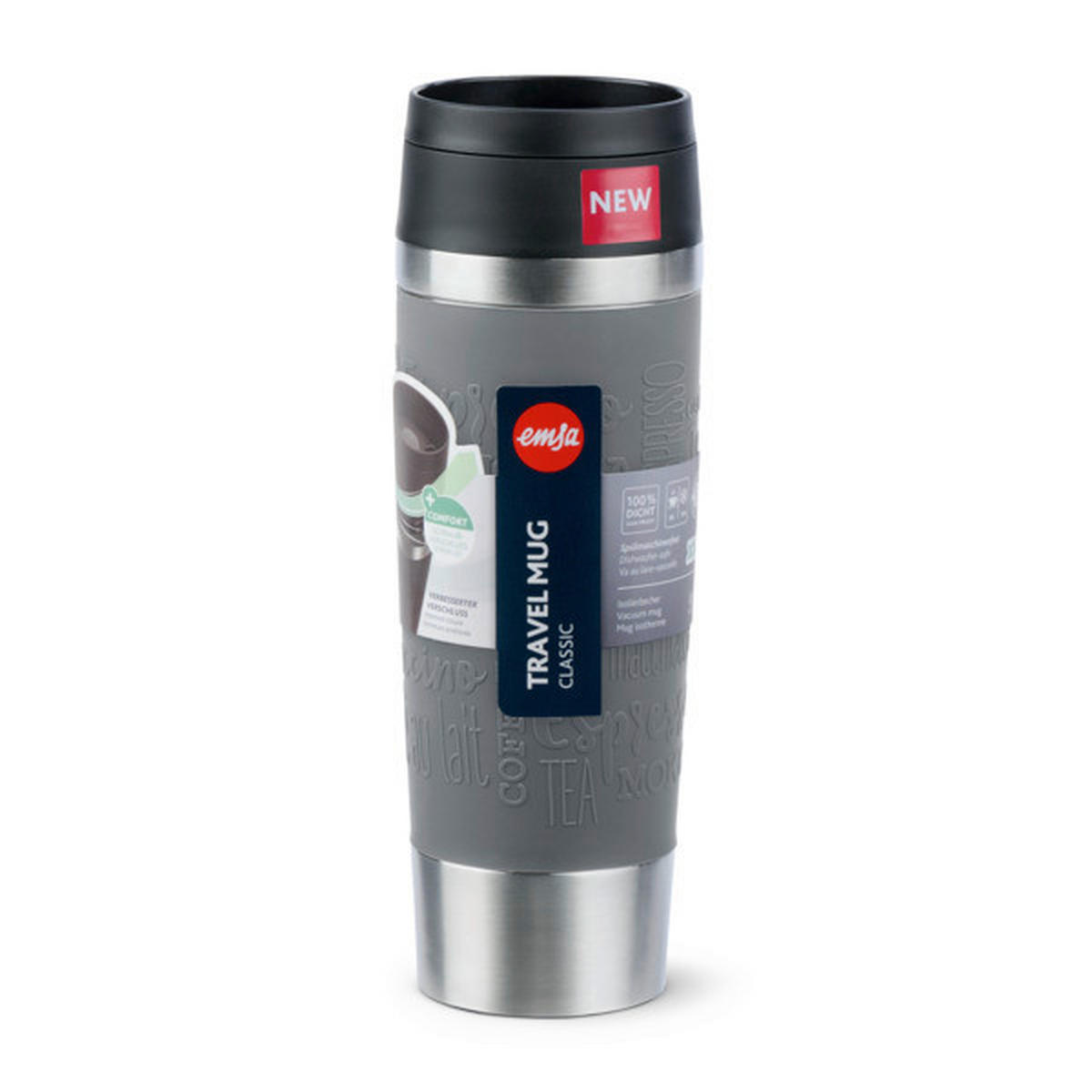 THERMOBECHER TRAVEL MUG 0,5 L  - Grau, Basics, Kunststoff/Metall (0,5l) - Emsa