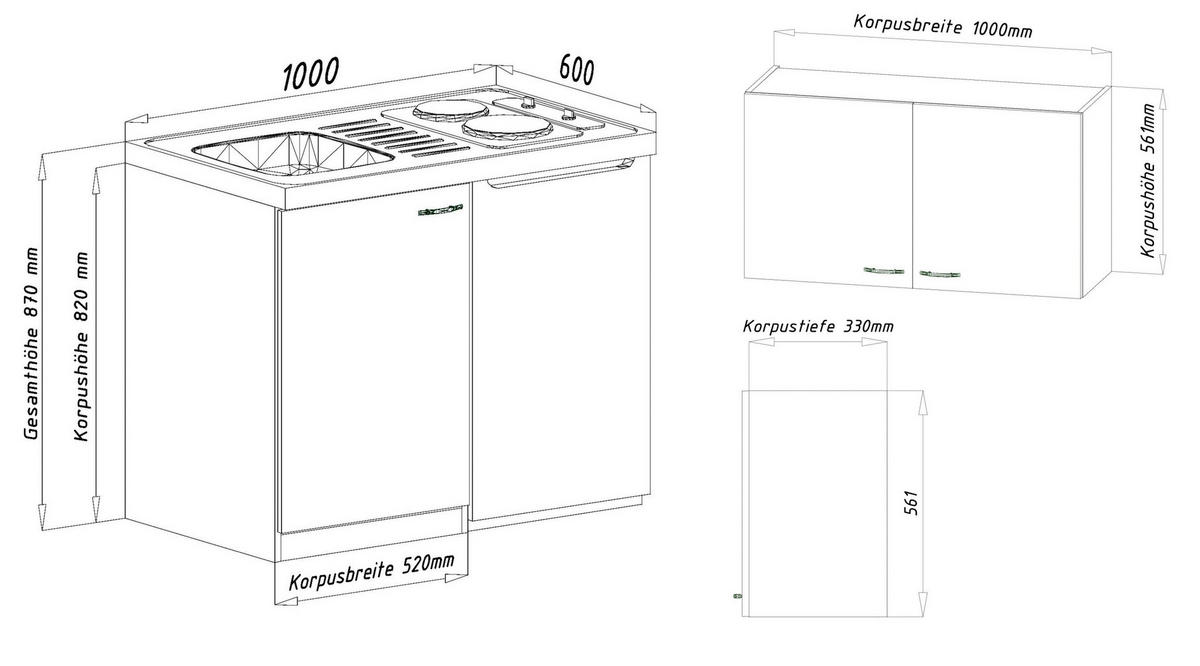 MINIKÜCHE 100 cm   in Weiss  - Weiss, Modern, Holzwerkstoff/Kunststoff (100cm) - Respekta