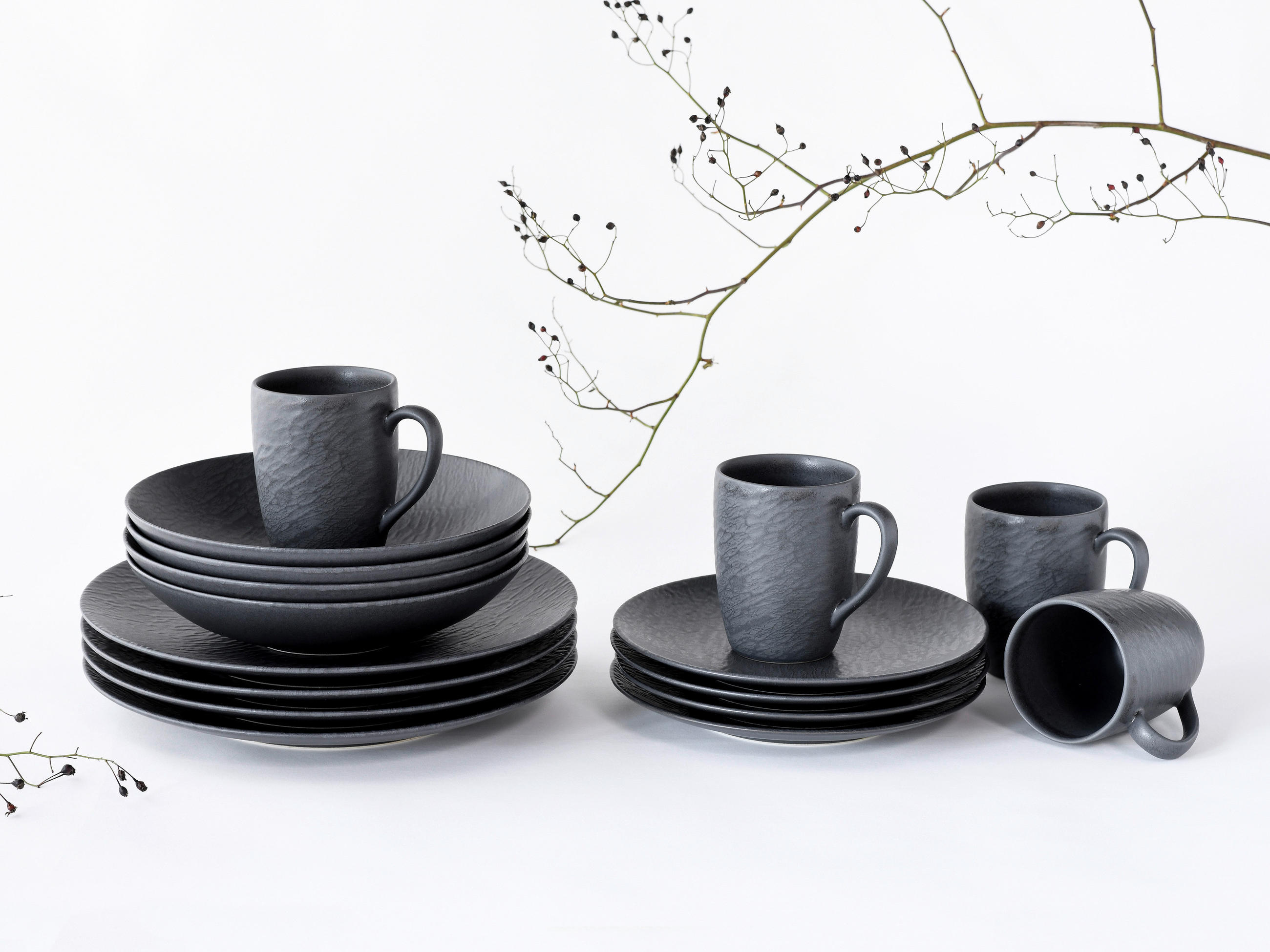 KOMBISERVICE Schwarz 16-teilig  - Schwarz, Trend, Keramik - Creatable