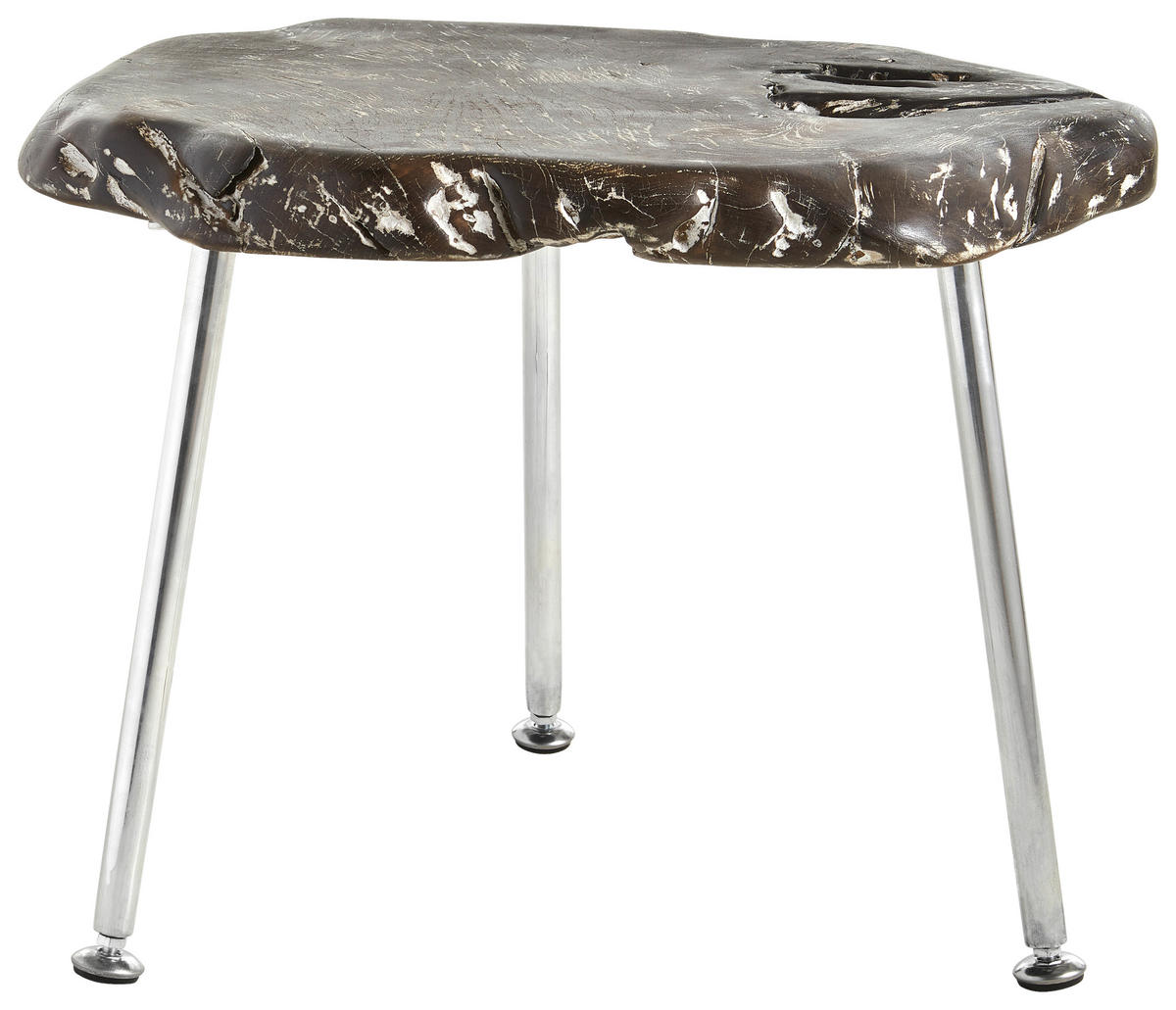 BEISTELLTISCH Unikat 50/40/36 cm Teakholz massiv Schwarz, Alufarben organisch  - Schwarz/Alufarben, LIFESTYLE, Holz/Metall (50/40/36cm) - Landscape