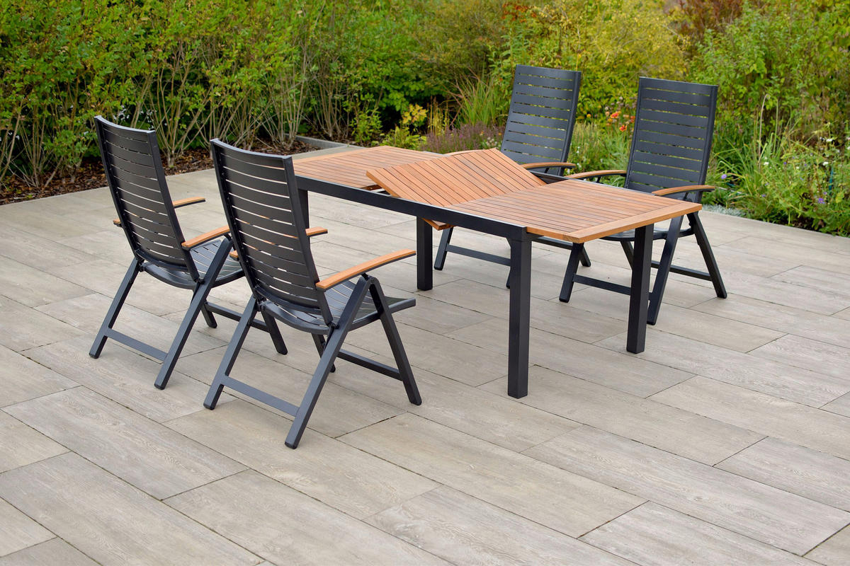 GARTENSET Akazie massiv Aluminium  - Graphitfarben/Naturfarben, MODERN, Holz/Textil - Gardenson