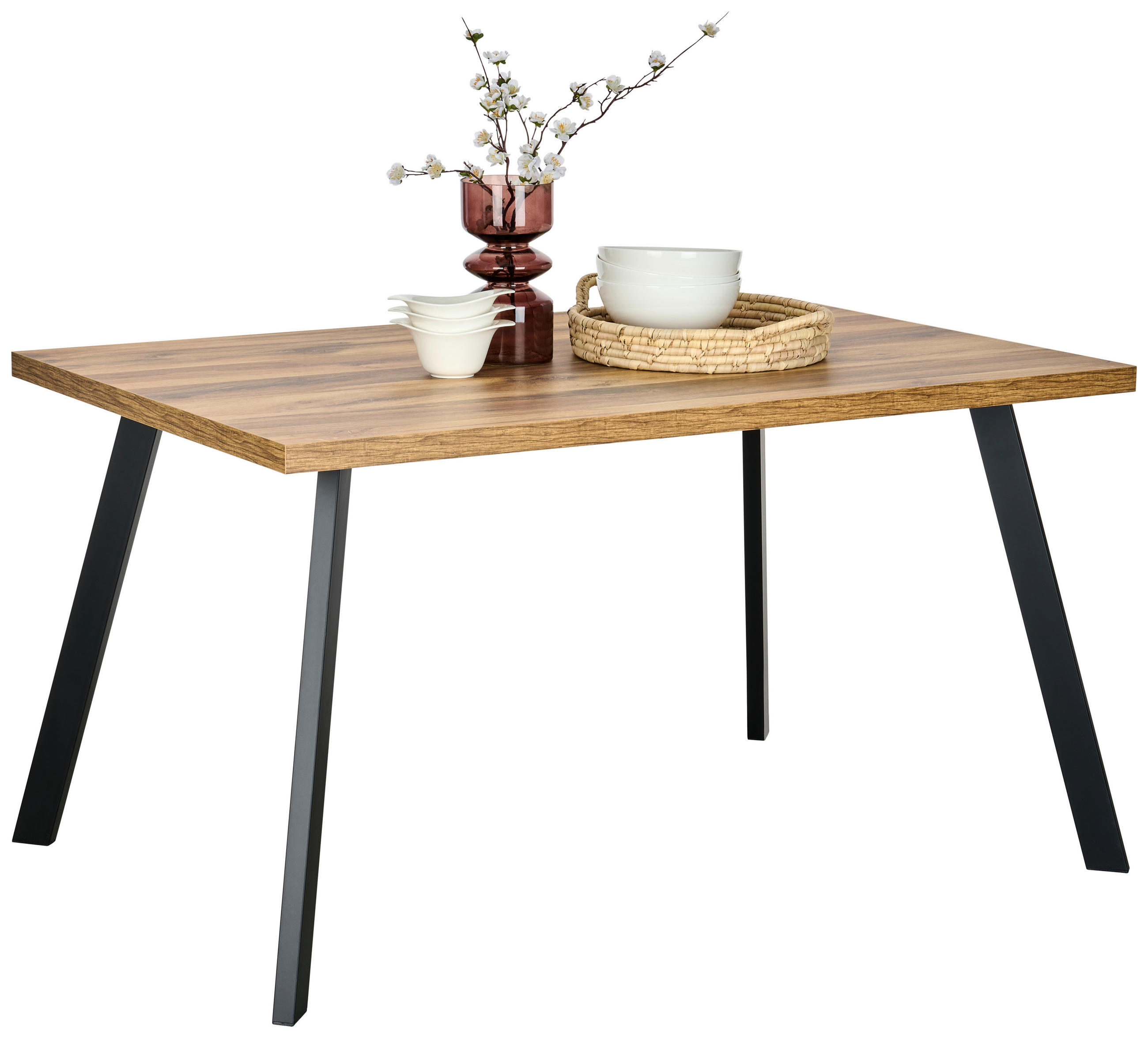 ESSTISCH 140/90/76 cm Nachbildung  Metall, Holzwerkstoff rechteckig Schwarz, Eichefarben  - Eichefarben/Schwarz, KONVENTIONELL, Holzwerkstoff/Metall (140/90/76cm) - Hom`in