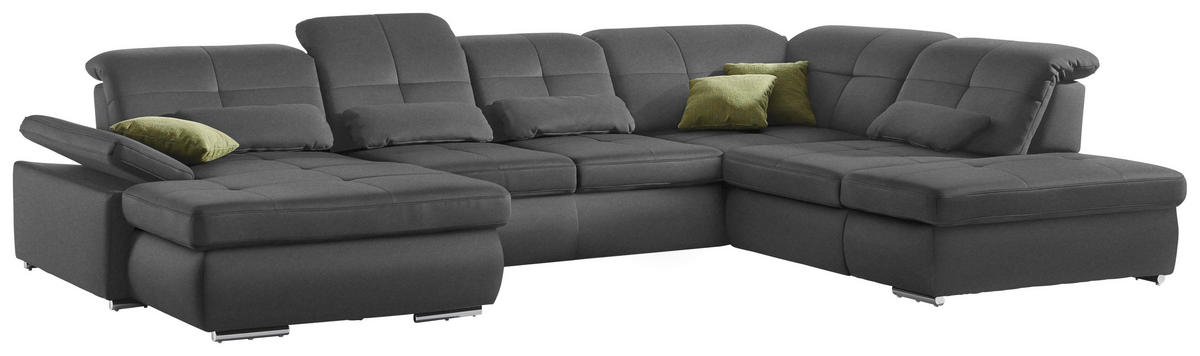 WOHNLANDSCHAFT in Mikrofaser Grau  - Chromfarben/Grau, Design, Textil (195/371/260cm) - Beldomo Style