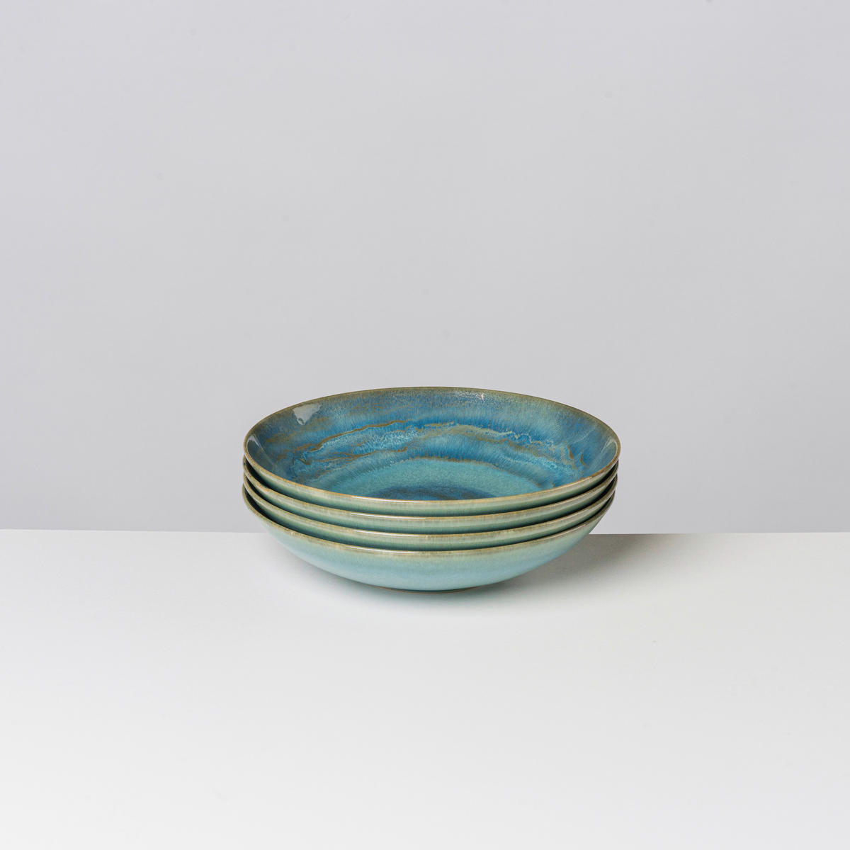 SUPPENTELLERSET TIEFER SEE 4-teilig  - Blau/Grün, Basics, Keramik (22,2/5cm) - Gipfelstück