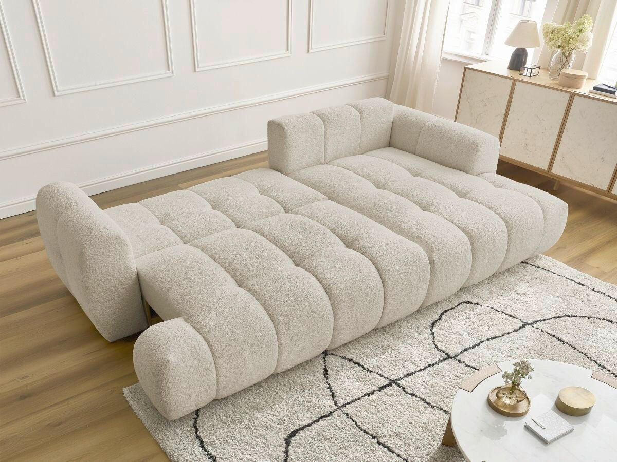 ECKSCHLAFSOFA FUJI Bouclé Beige  inkl.  - Beige/Schwarz, MODERN, Kunststoff/Textil (292/160cm)