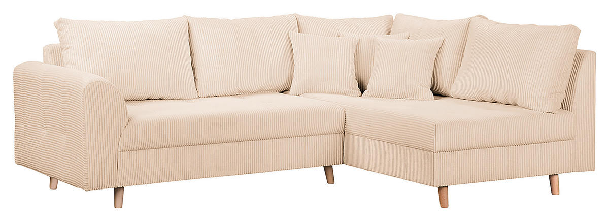 ECKSOFA inkl. Hocker Ariella in Cord Creme  231/161 cm  - Creme/Naturfarben, Design, Holz/Textil (231/161cm) - Livetastic