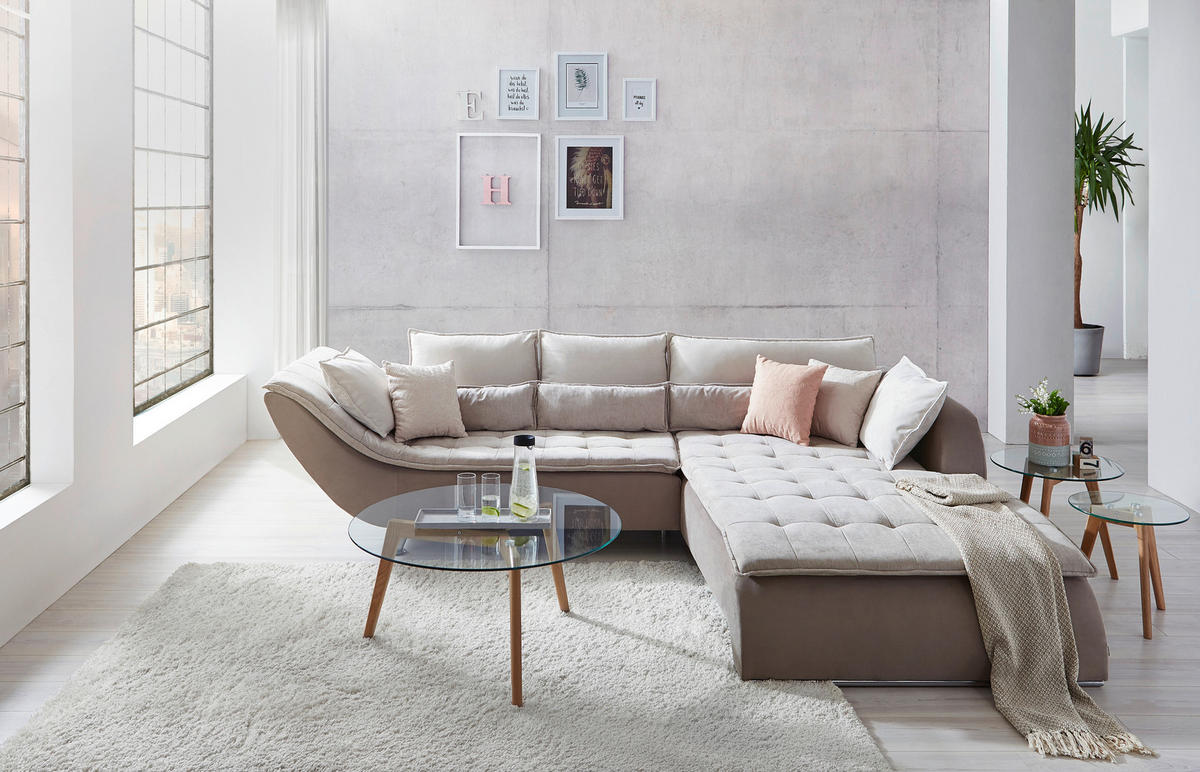 HÖRNSOFFA i vävt tyg taupe, beige  - beige/sandfärgad, Design, metall/textil (300/220cm) - Livetastic