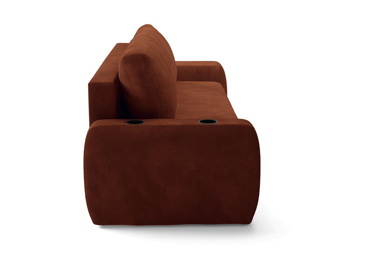 SCHLAFSOFA INES in Plüsch Rostfarben  - Rostfarben/Schwarz, Design, Kunststoff/Textil (258/98/95cm) - Livetastic