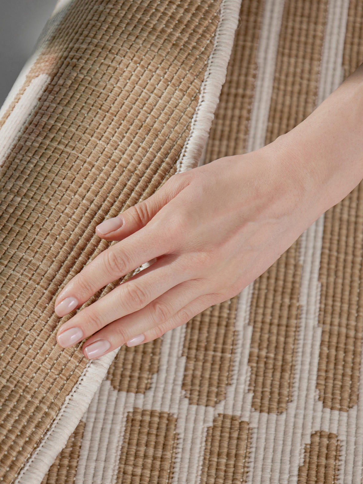 FLACHWEBETEPPICH 200 cm Haringey Weiß, Sandfarben rund  - Sandfarben/Weiß, Design, Kunststoff (200cm)