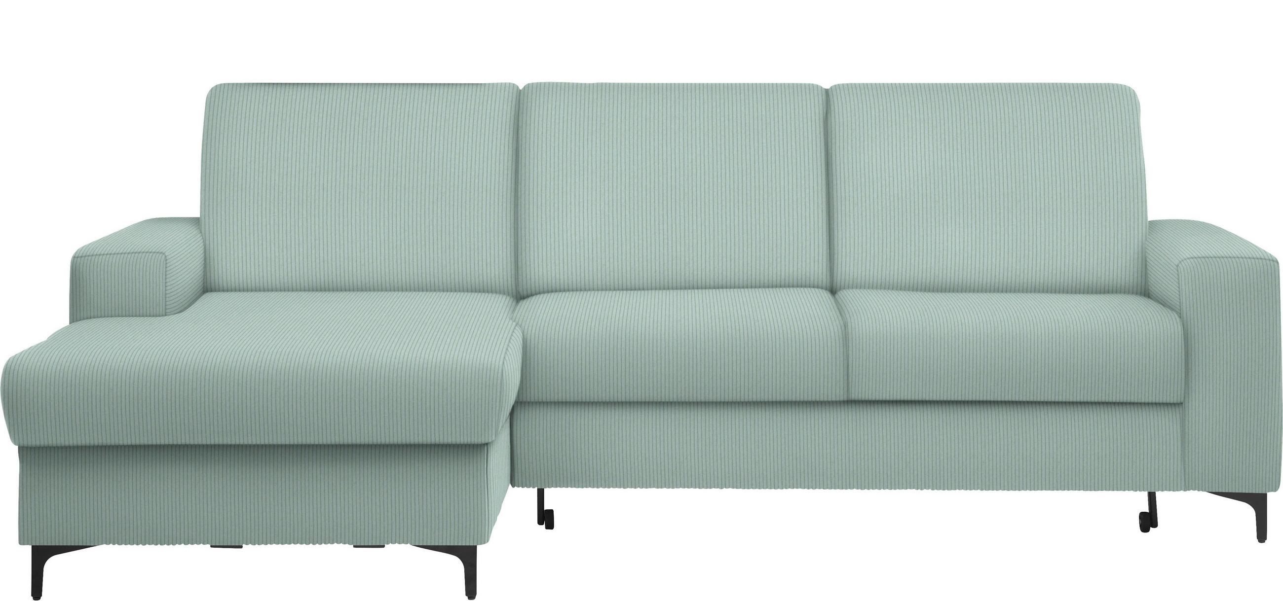 ECKSOFA Mintgrün Cord  - Schwarz/Mintgrün, KONVENTIONELL, Textil/Metall (167/247cm) - Stylife