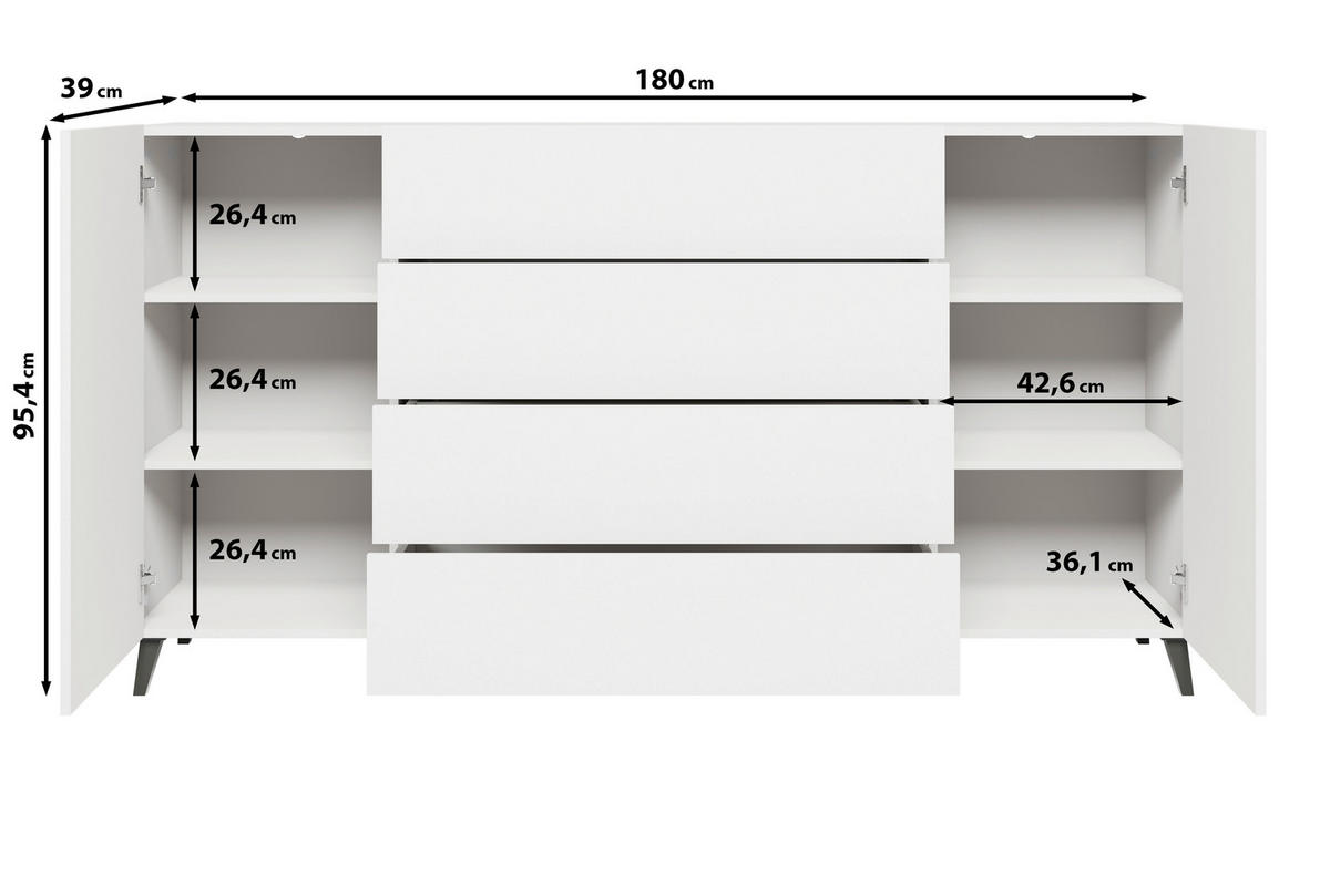 SIDEBOARD  180/95,4/39 cm 4 Schublade(n)  - Schwarz, Design, Holzwerkstoff/Kunststoff (180/95,4/39cm) - P & B
