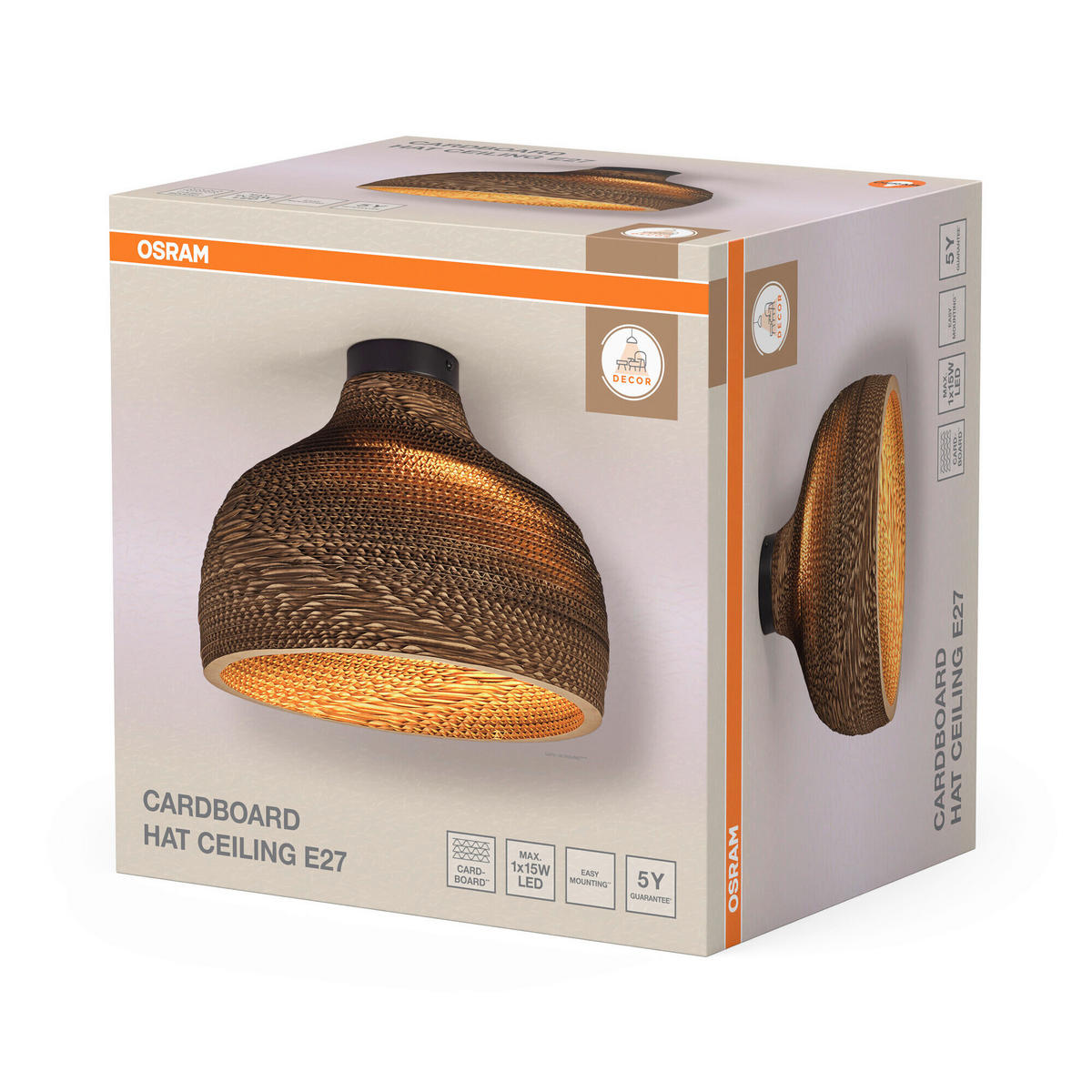 DECKENLEUCHTE  36/27.5 cm    - Braun, Natur, Karton/Metall (36/27.5cm) - Osram