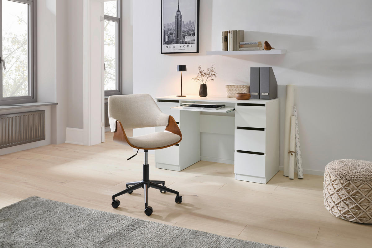 OTOČNÁ STOLIČKA, vzhľad ľanu, béžová, farba vlašského orecha - farba vlašského orecha/béžová, Modern, kov/drevo (51/78/88/57cm) - MID.YOU