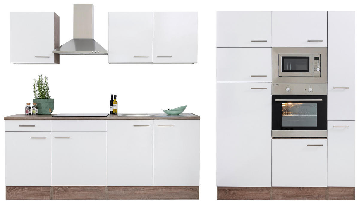 KÜCHENLEERBLOCK 360 cm   in Weiss  - Weiss/Edelstahlfarben, Basics, Holzwerkstoff/Metall (360cm) - Respekta