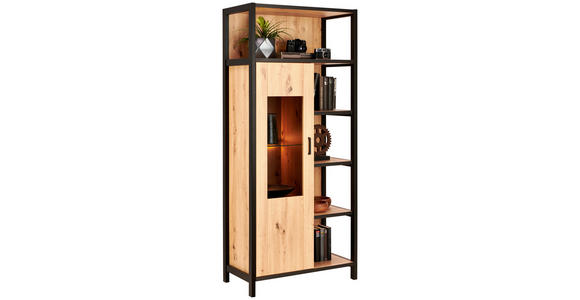 VITRINE in Anthrazit, Eichefarben - Eichefarben/Anthrazit, Design, Glas/Holzwerkstoff (76/172/40cm) - Carryhome