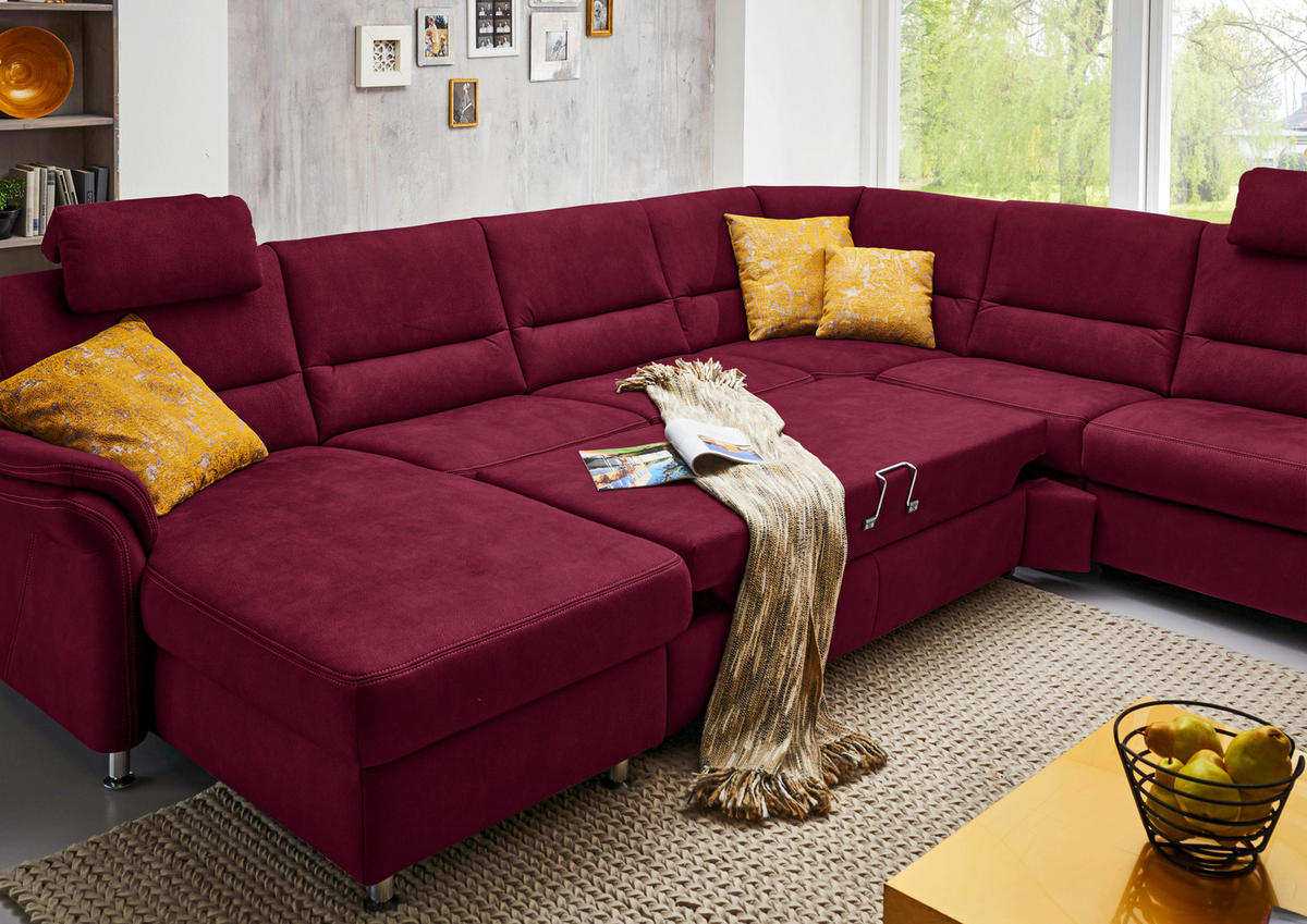 SOFFA i mikrofiber vinröd  - vinröd/aluminiumfärg, Klassisk, metall/textil (173/330/262cm) - Beldomo System