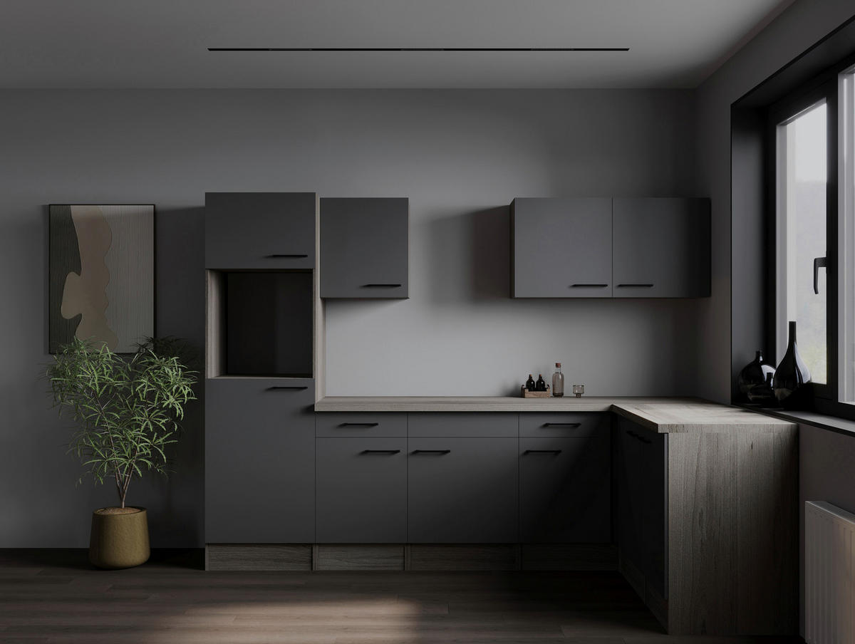 ECKKÜCHE 280/172 cm  in Grau, Eichefarben  - Eichefarben/Schwarz, Design, Holzwerkstoff/Metall (280/172cm) - Respekta