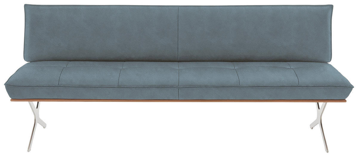 SITZBANK in Holz, Metall, Leder Edelstahlfarben, Graublau  - Edelstahlfarben/Graublau, Design, Leder/Holz (214/88/66cm) - Koinor