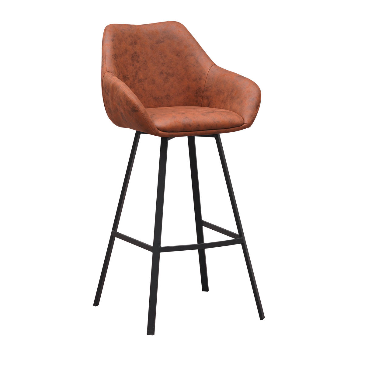 BARHOCKER-SET Mikrofaser Cognac Sitzfläche 180° drehbar, automatische Rückholfunktion  - Cognac/Schwarz, MODERN, Textil/Metall (55/109/57cm) - MID.YOU