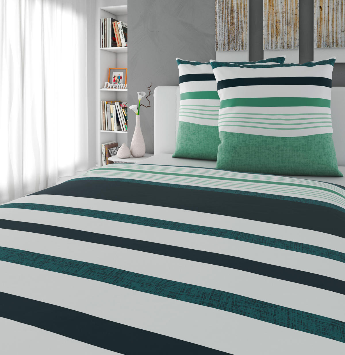 BETTWÄSCHE Elis Renforcé 200/200 cm  - Grün, KONVENTIONELL, Textil (200/200cm) - Novel
