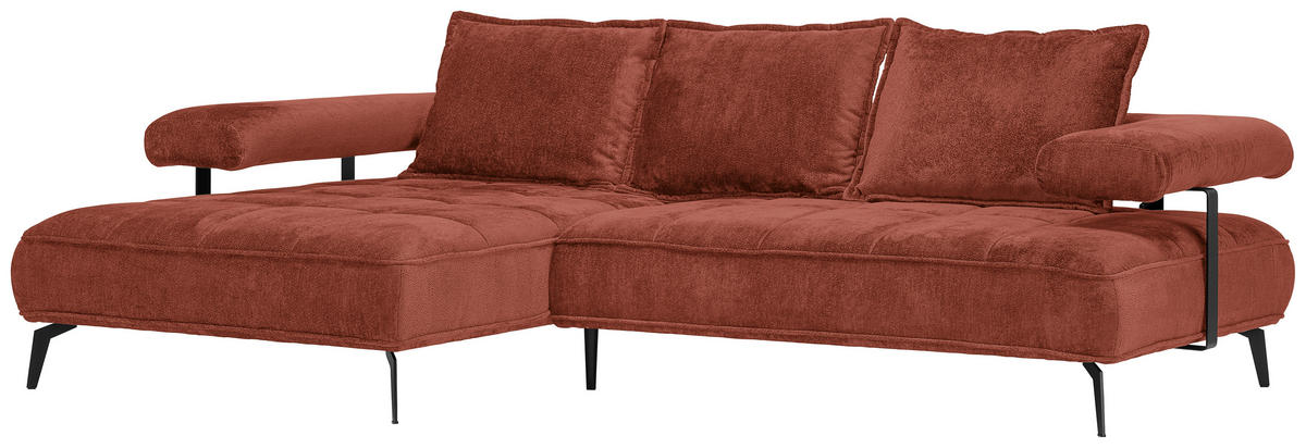 ECKSOFA Terracotta Webstoff  - Terracotta/Schwarz, Design, Textil/Metall (180/266cm) - Welnova
