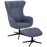 RELAXSESSELSET in Textil Graphitfarben  - Schwarz/Graphitfarben, Design, Textil/Metall (73/107/80cm) - Welnova