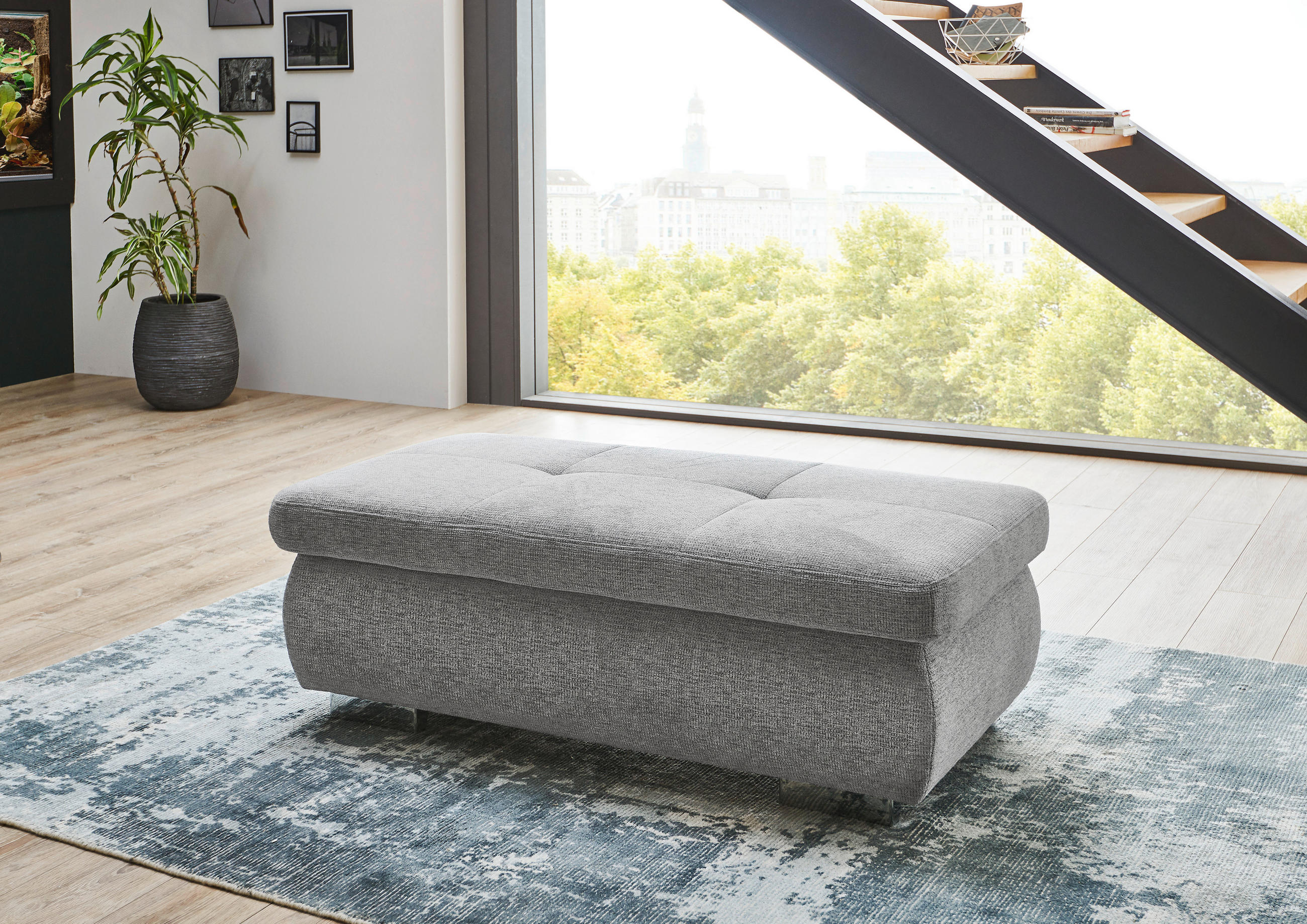 HOCKER Webstoff Alufarben  - Edelstahlfarben/Alufarben, Design, Textil (138/44/67cm) - Beldomo Style