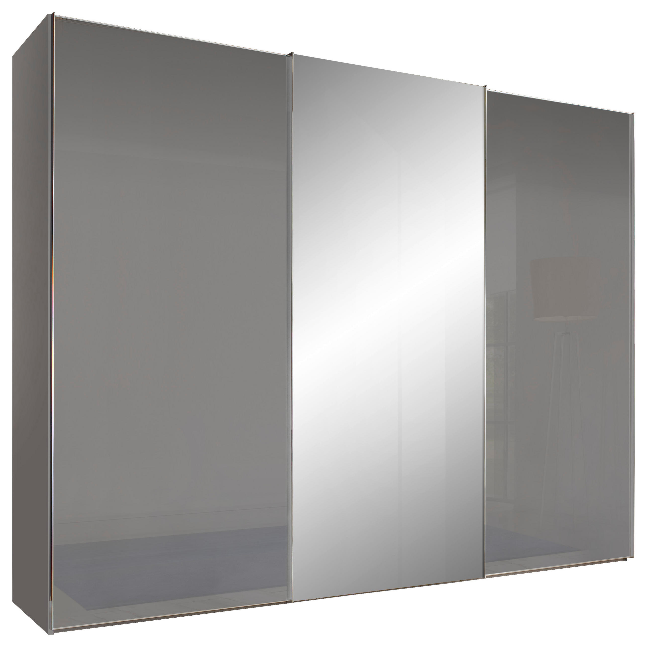 SCHWEBETÜRENSCHRANK in Grau  - Chromfarben/Grau, Basics, Glas/Holzwerkstoff (280/222/68cm) - Moderano