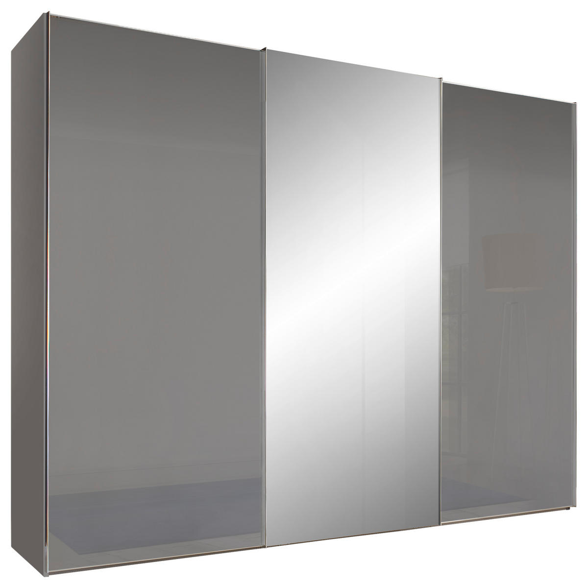 SCHWEBETÜRENSCHRANK in Grau  - Chromfarben/Grau, Basics, Glas/Holzwerkstoff (280/222/68cm) - Moderano