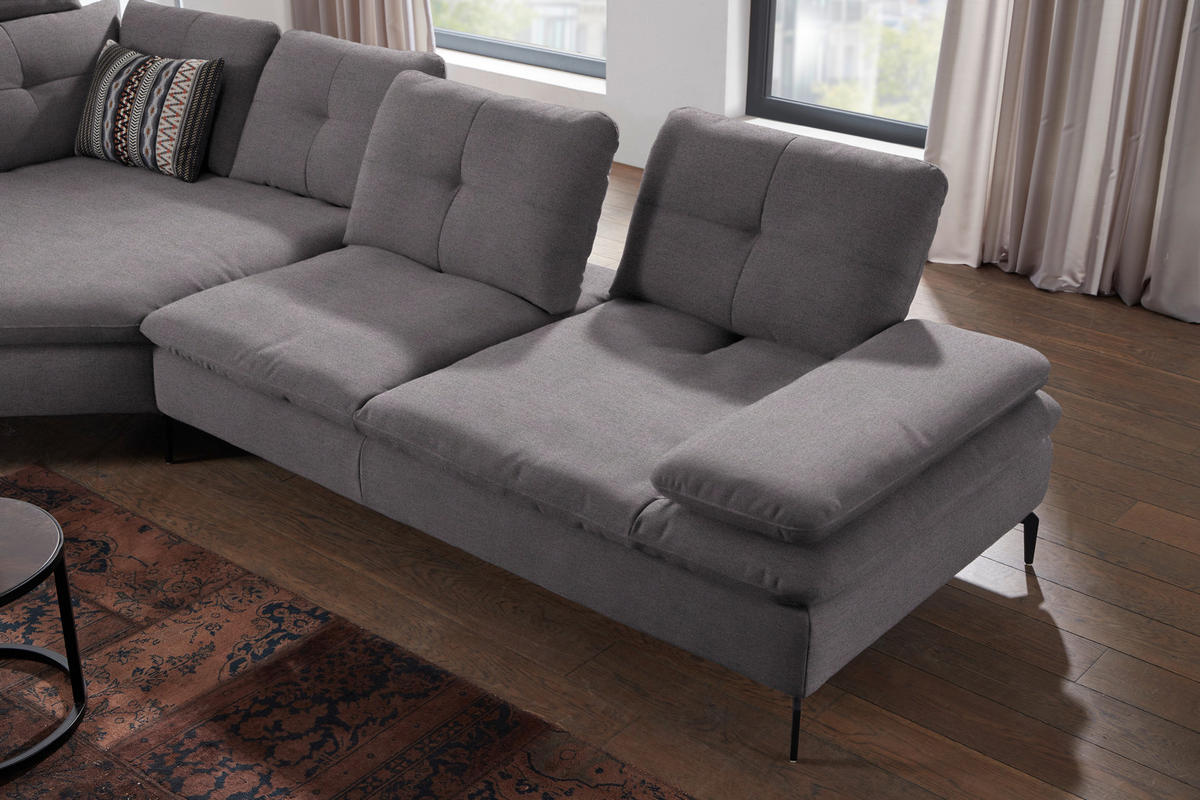 ECKSOFA in Flachgewebe Anthrazit  - Anthrazit/Schwarz, Design, Textil/Metall (159/344cm) - Chilliano
