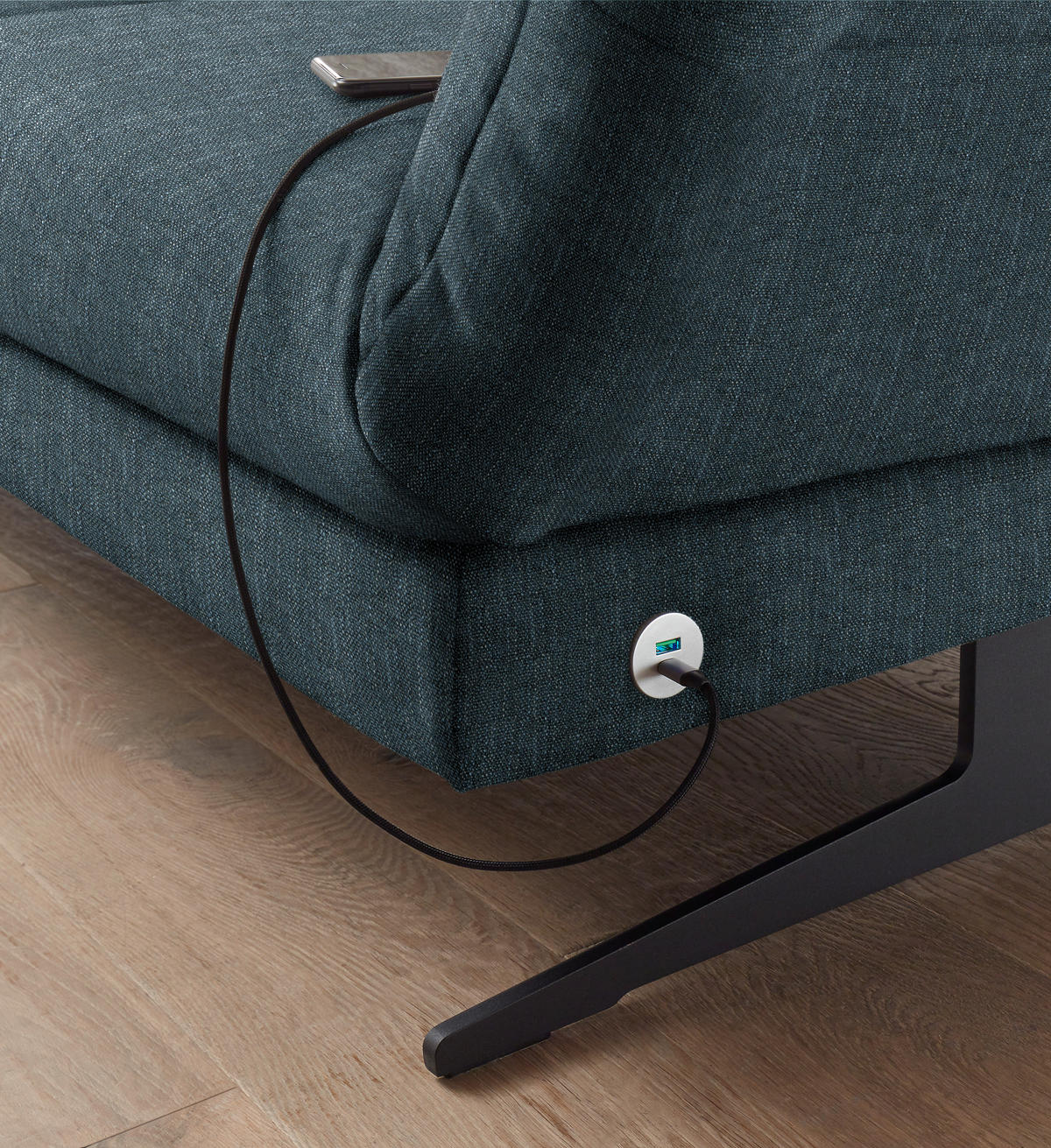 ECKSOFA in Flachgewebe Petrol  - Petrol/Schwarz, Design, Textil/Metall (176-217/279-327cm) - Dieter Knoll