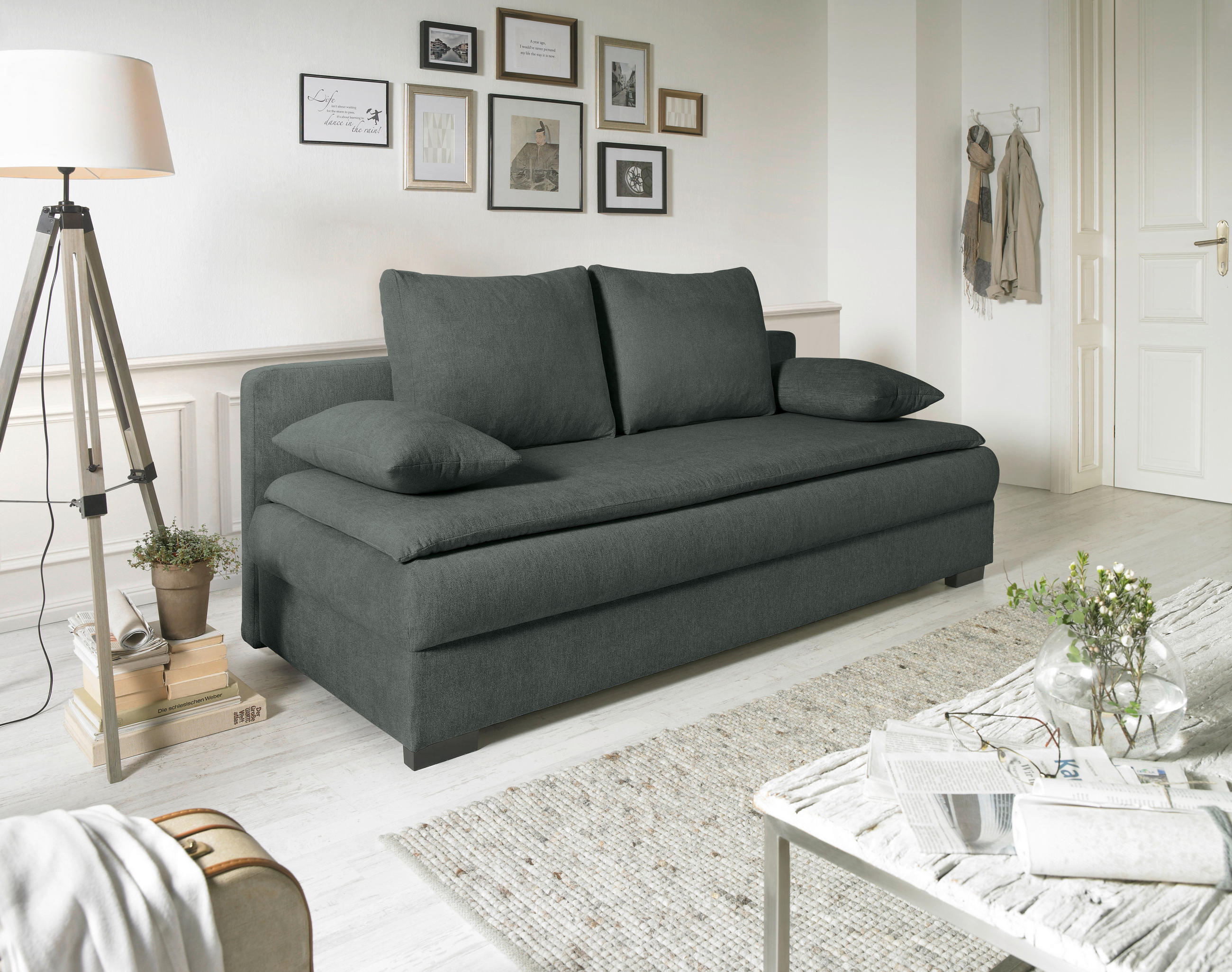 SCHLAFSOFA Samt Dunkelgrau  - Dunkelgrau/Schwarz, KONVENTIONELL, Kunststoff/Textil (207/94/90cm) - Carryhome