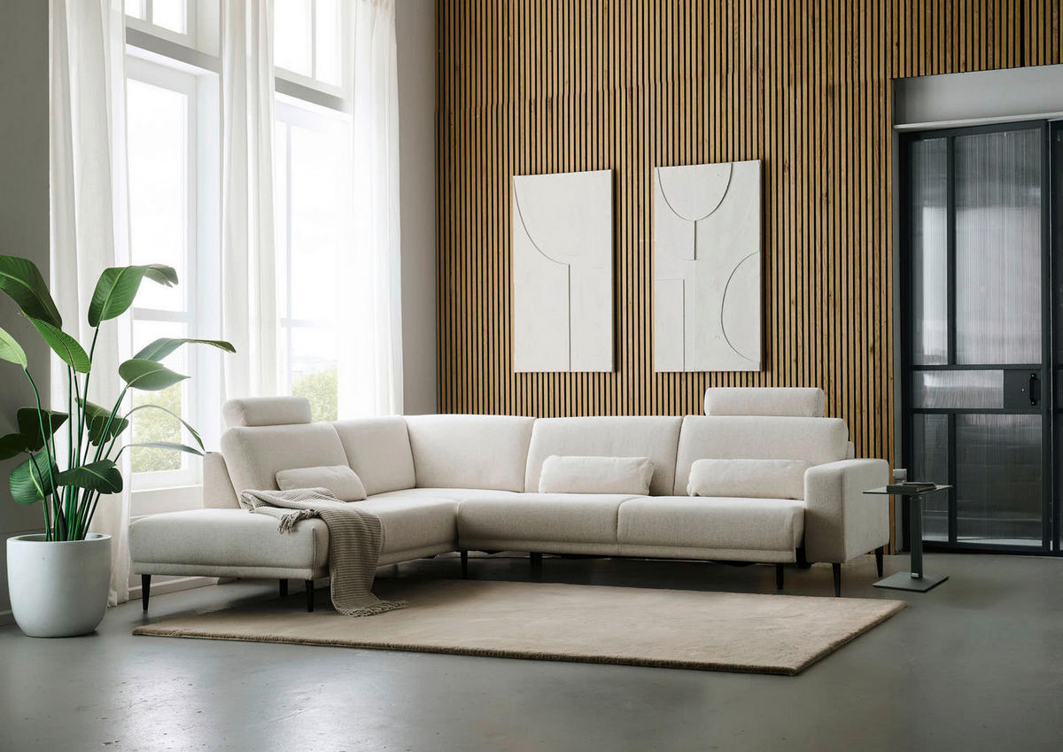 ECKSOFA Dieter Knoll Beige Chenille  - Beige/Schwarz, Design, Textil/Metall (254/303cm) - Dieter Knoll