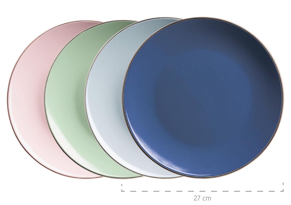KOMBISERVICE Metallic Rim 16-teilig  - Rosa/Dunkelblau, Basics, Keramik (33/31,7/32,5cm) - Mäser